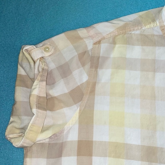 RYDERS by LEE plaid roll tab short sleeve button up butter yellow tan size XL - Picture 5 of 8